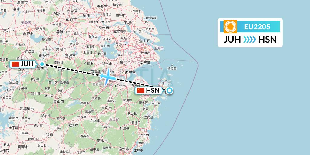 EU2205 Chengdu Airlines Flight Map: Chizhou to Zhoushan