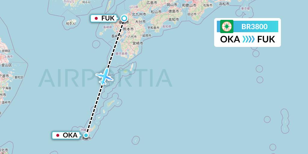 BR3800 EVA Air Flight Map: Naha to Fukuoka