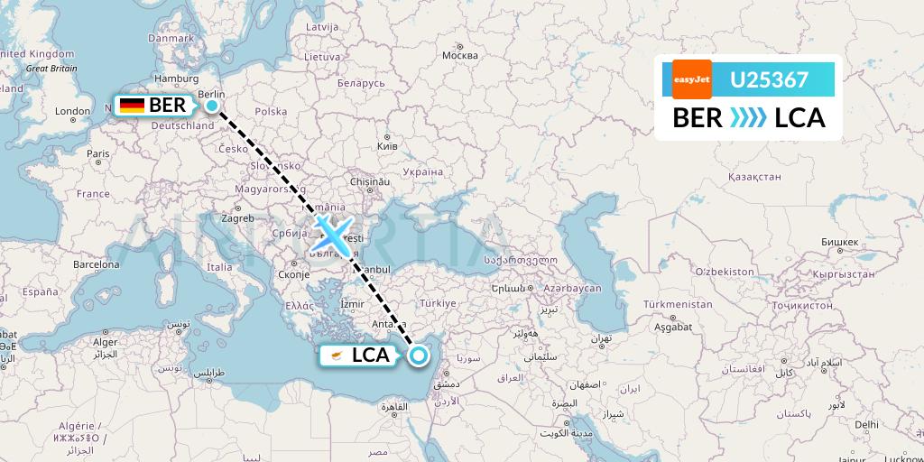 U25367 EasyJet Flight Map: Berlin to Larnaca