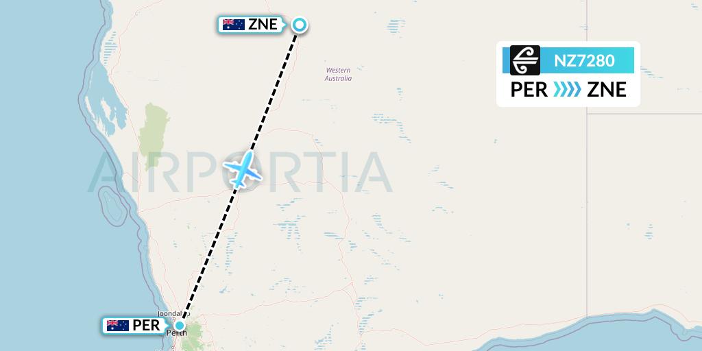 NZ7280 Air New Zealand Flight Map: Perth to Newman