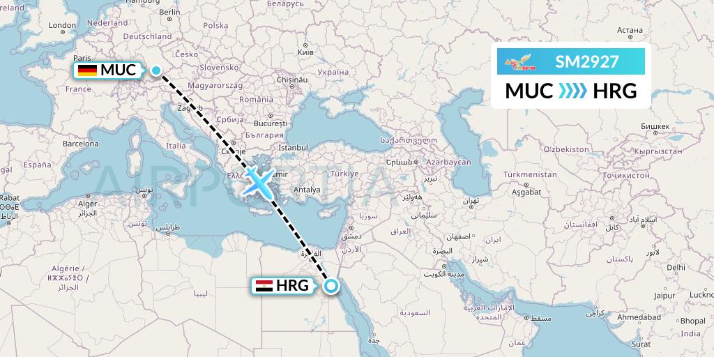 SM2927 Air Cairo Flight Map: Munich to Hurghada