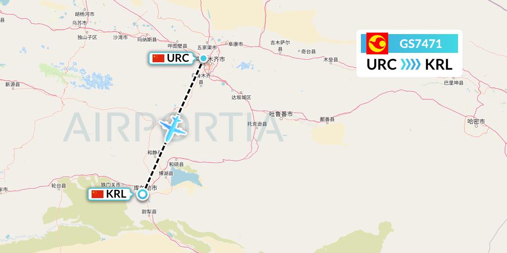 GS7471 Tianjin Airlines Flight Map: Urumqi to Korla
