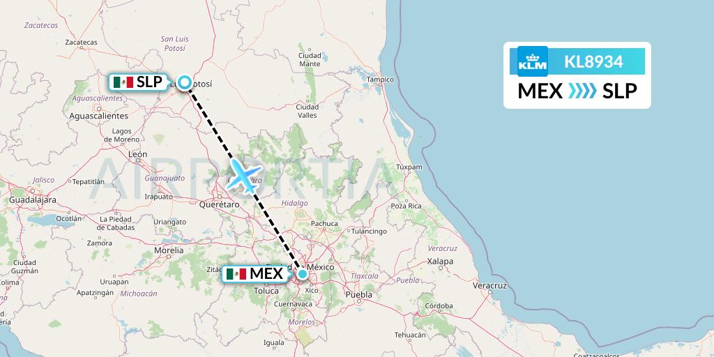 KL8934 KLM Flight Map: Mexico City to San Luis Potosi