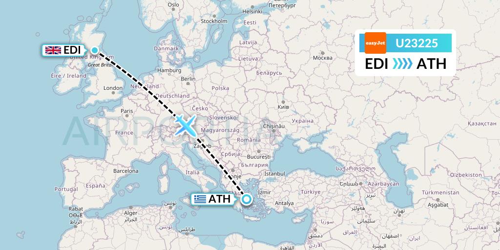 U23225 EasyJet Flight Map: Edinburgh to Athens