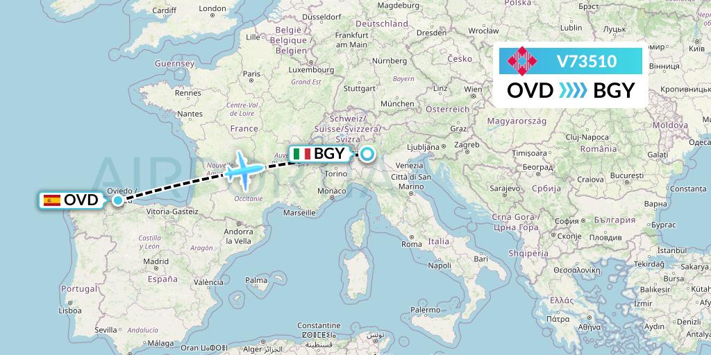 V73510 Volotea Flight Map: Asturias to Milan