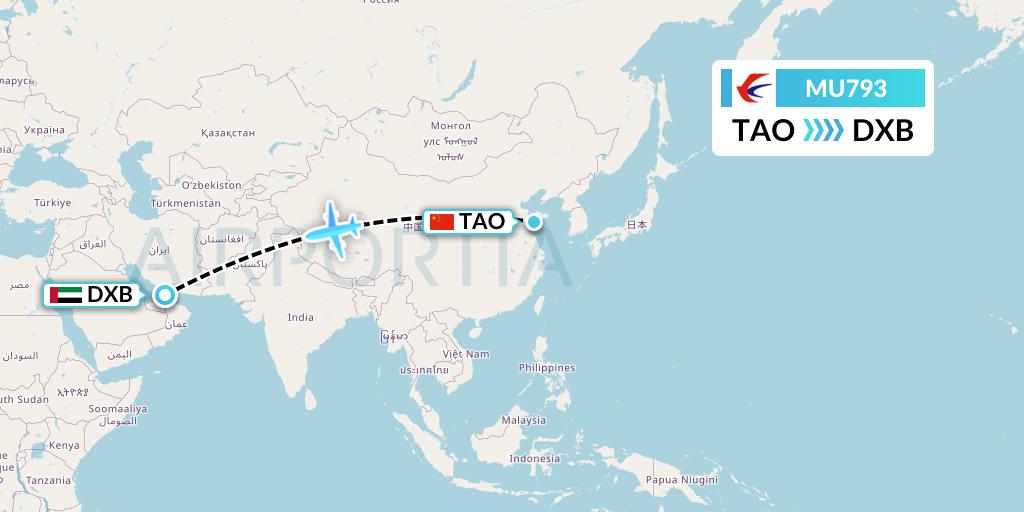 MU793 China Eastern Airlines Flight Map: Qingdao to Dubai