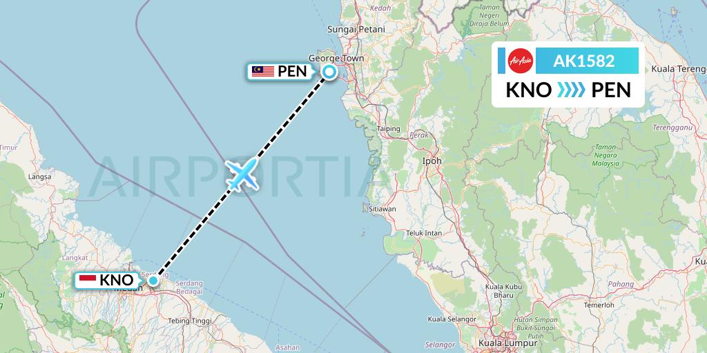 AK1582 AirAsia Flight Map: Medan to Penang