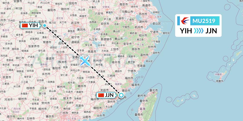 MU2519 China Eastern Airlines Flight Map: Yichang to Jinjiang