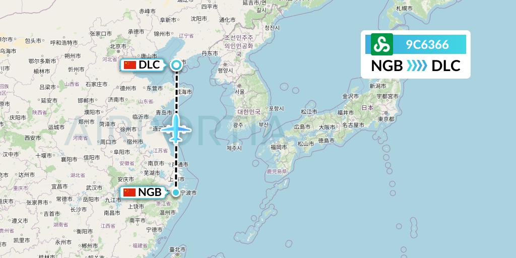 9C6366 Spring Airlines Flight Map: Ningbo to Dalian