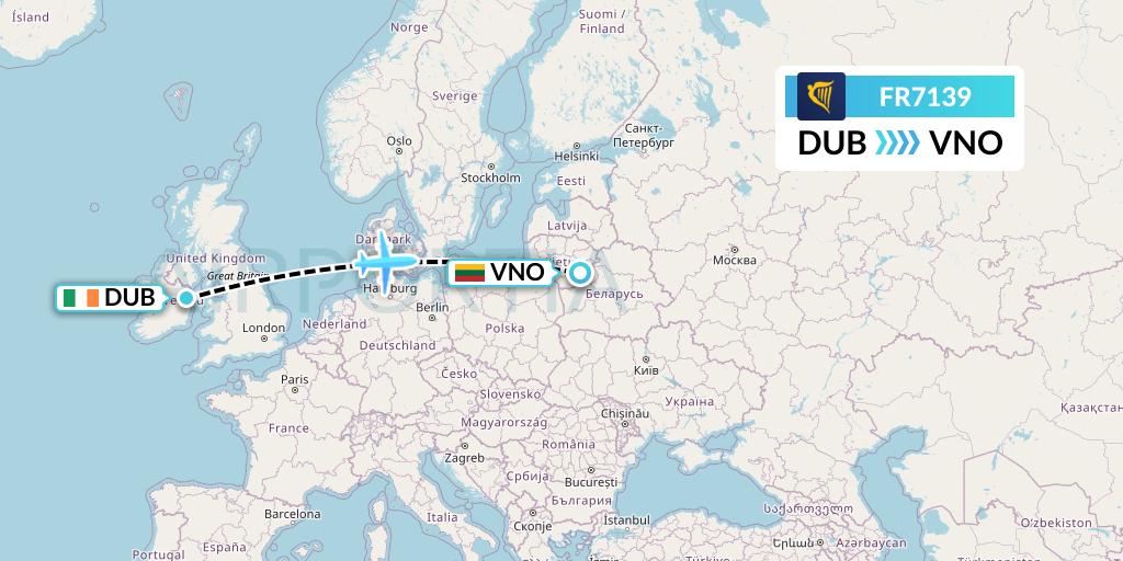 FR7139 Ryanair Flight Map: Dublin to Vilnius