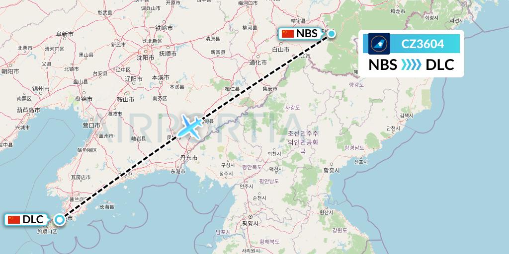 CZ3604 China Southern Airlines Flight Map: Baishan to Dalian