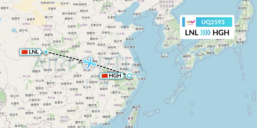 UQ2593 Urumqi Airlines Flight Map: Tianshui to Hangzhou