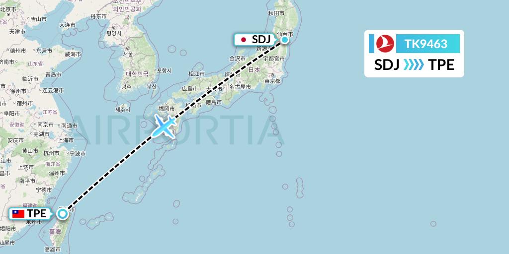 TK9463 Turkish Airlines Flight Map: Sendai to Taipei