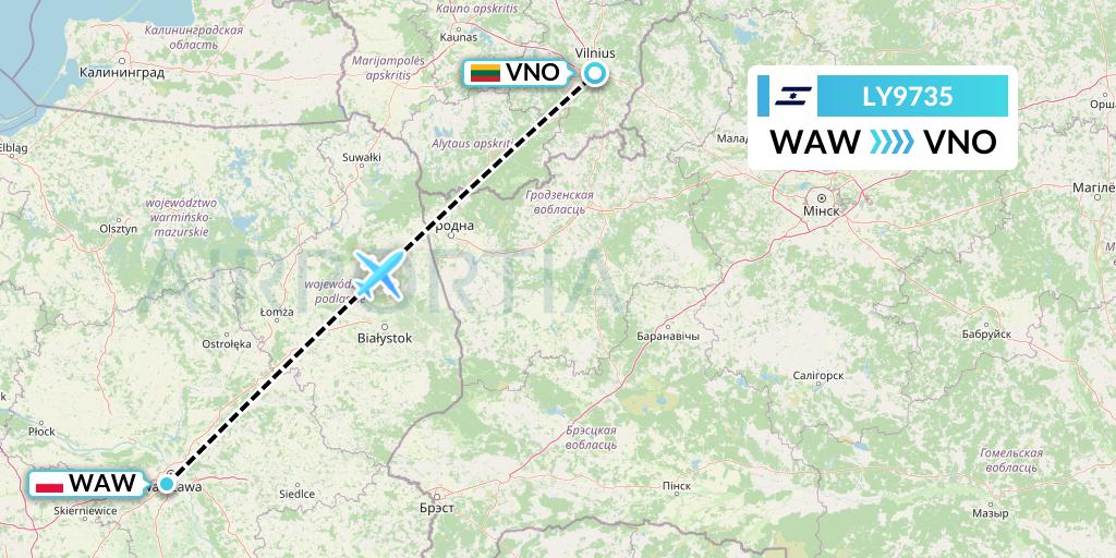 LY9735 El Al Flight Map: Warsaw to Vilnius