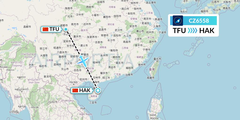 CZ6558 China Southern Airlines Flight Map: Chengdu to Haikou