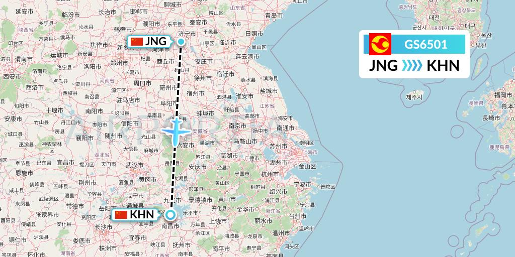 GS6501 Tianjin Airlines Flight Map: Jining to Nanchang