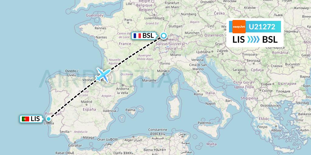U21272 EasyJet Flight Map: Lisbon to Basel