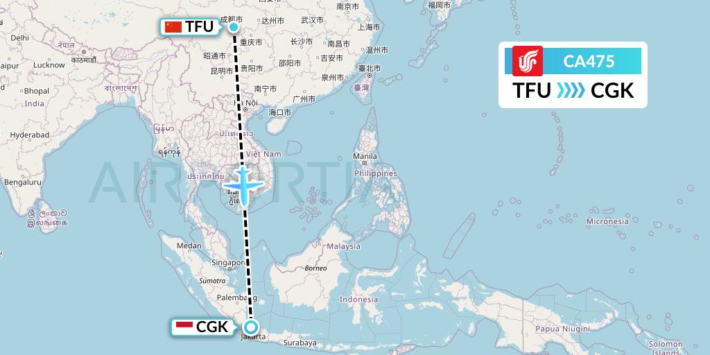 CA475 Air China Flight Map: Chengdu to Jakarta
