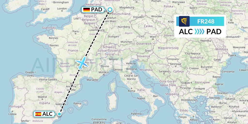 FR248 Ryanair Flight Map: Alicante to Paderborn