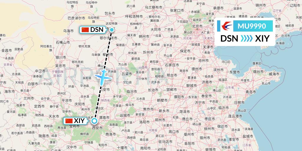 MU9990 China Eastern Airlines Flight Map: Dongsheng to Xi'an