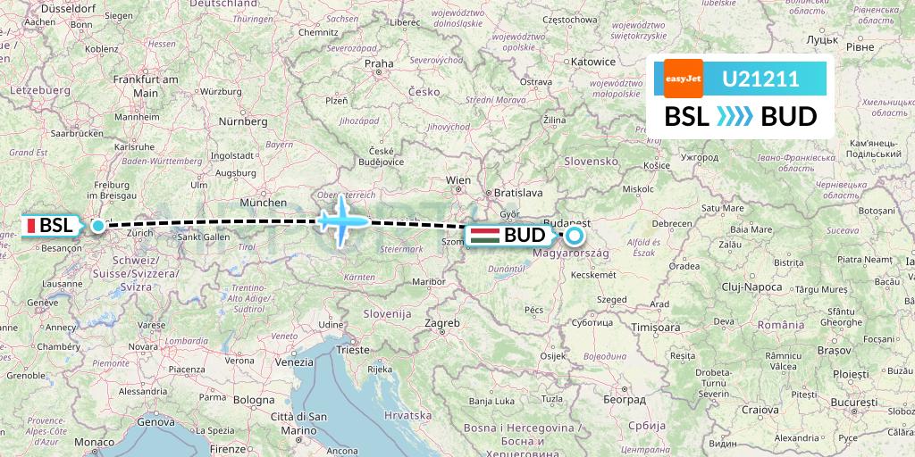 U21211 EasyJet Flight Map: Basel to Budapest
