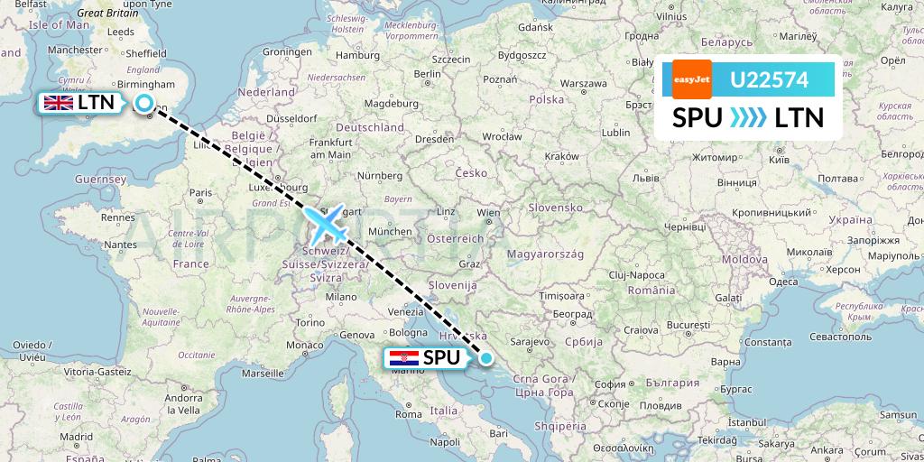 U22574 EasyJet Flight Map: Split to London