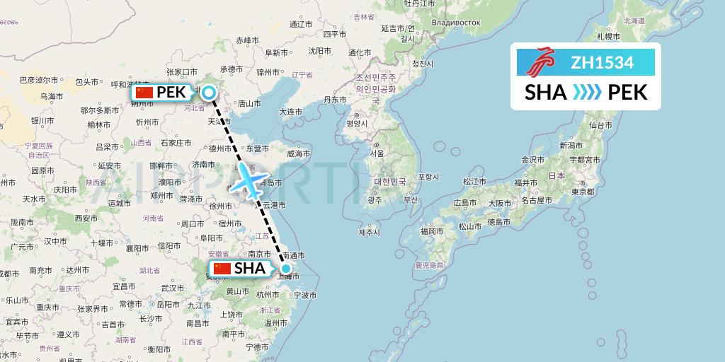 ZH1534 Shenzhen Airlines Flight Map: Shanghai to Beijing