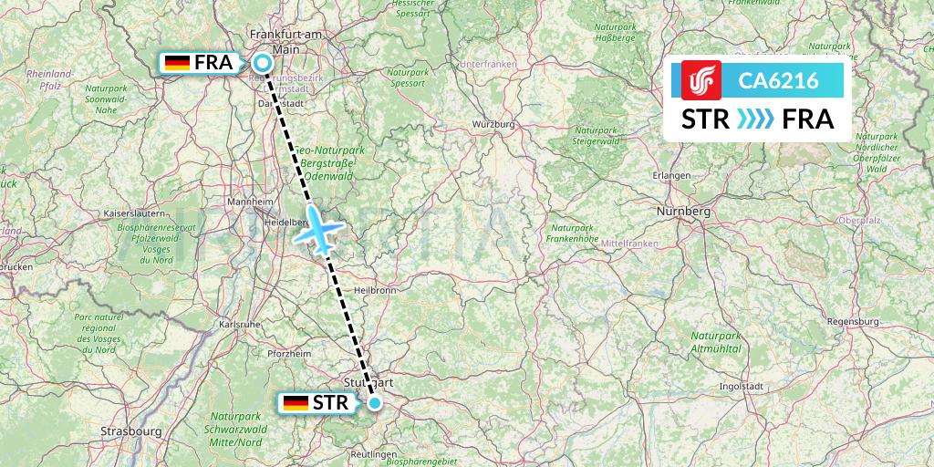 CA6216 Air China Flight Map: Stuttgart to Frankfurt