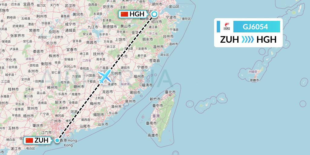 GJ6054 Loong Airlines Flight Map: Zhuhai to Hangzhou
