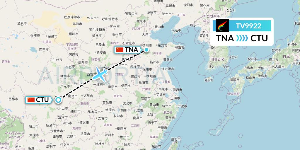 TV9922 Tibet Airlines Flight Map: Jinan to Chengdu