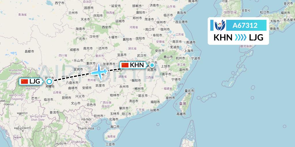 A67312 Hongtu Airlines Flight Map: Nanchang to Lijiang
