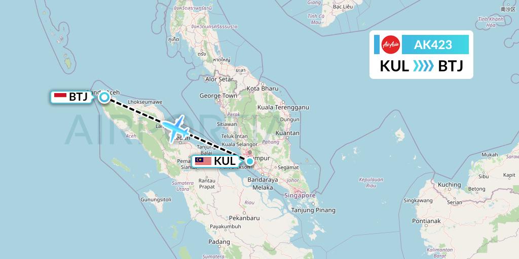 AK423 AirAsia Flight Map: Kuala Lumpur to Banda Aceh