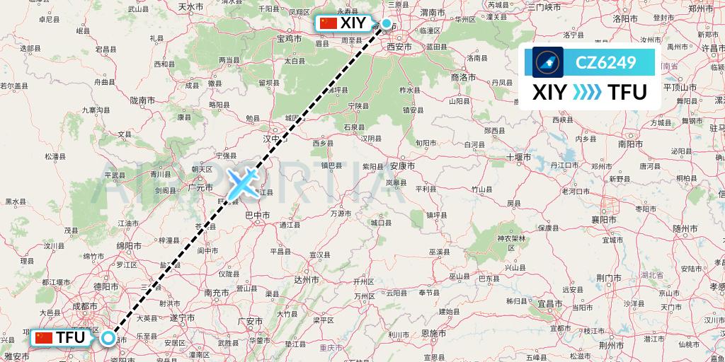CZ6249 China Southern Airlines Flight Map: Xi'an to Chengdu
