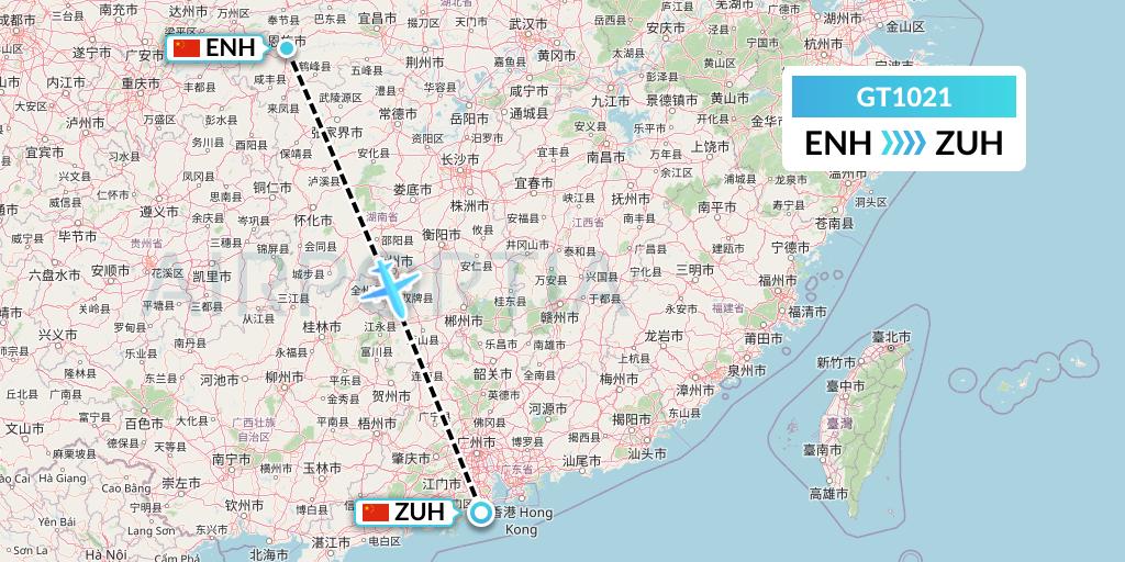GT1021 Air Guilin Flight Map: Enshi to Zhuhai