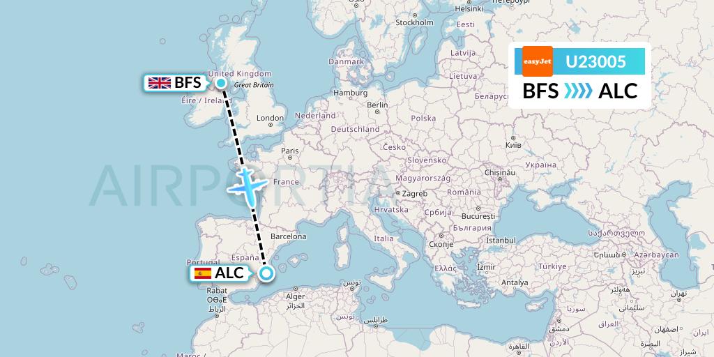 U23005 EasyJet Flight Map: Belfast to Alicante