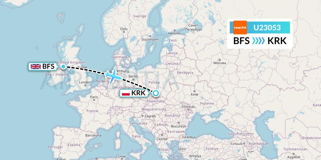 U23053 EasyJet Flight Map: Belfast to Krakow