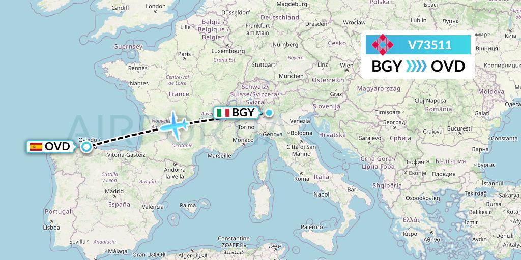 V73511 Volotea Flight Map: Milan to Asturias