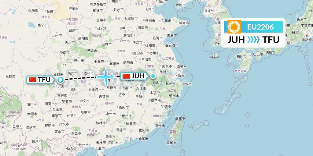 EU2206 Chengdu Airlines Flight Map: Chizhou to Chengdu