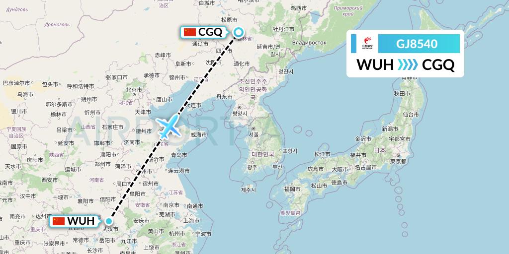 GJ8540 Loong Airlines Flight Map: Wuhan to Changchun