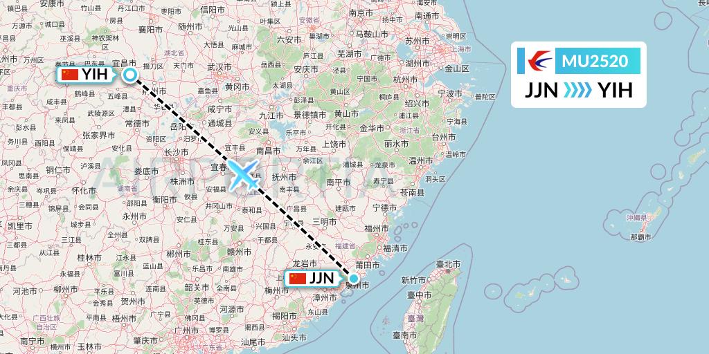 MU2520 China Eastern Airlines Flight Map: Jinjiang to Yichang