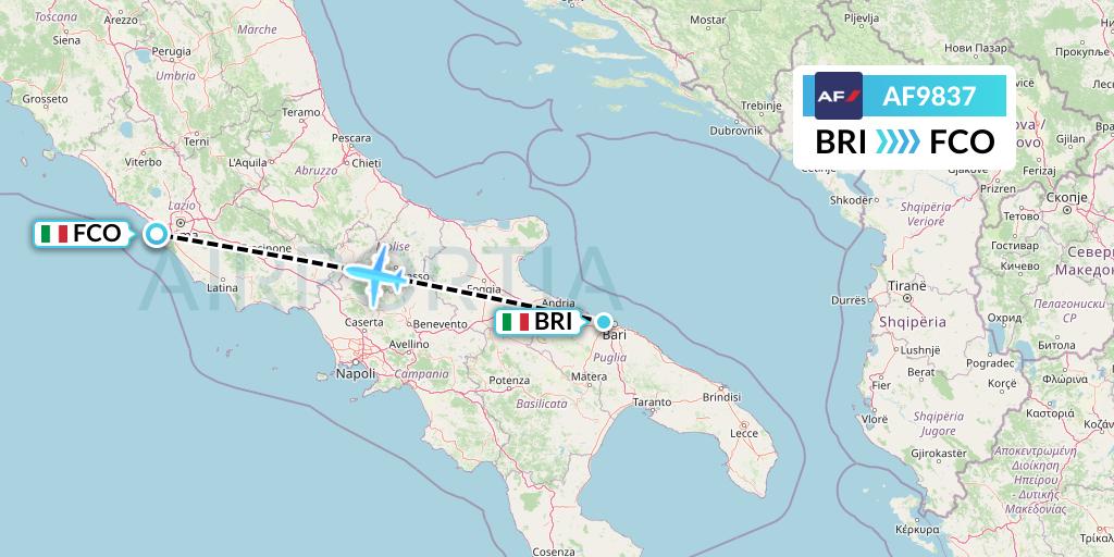 AF9837 Air France Flight Map: Bari to Rome