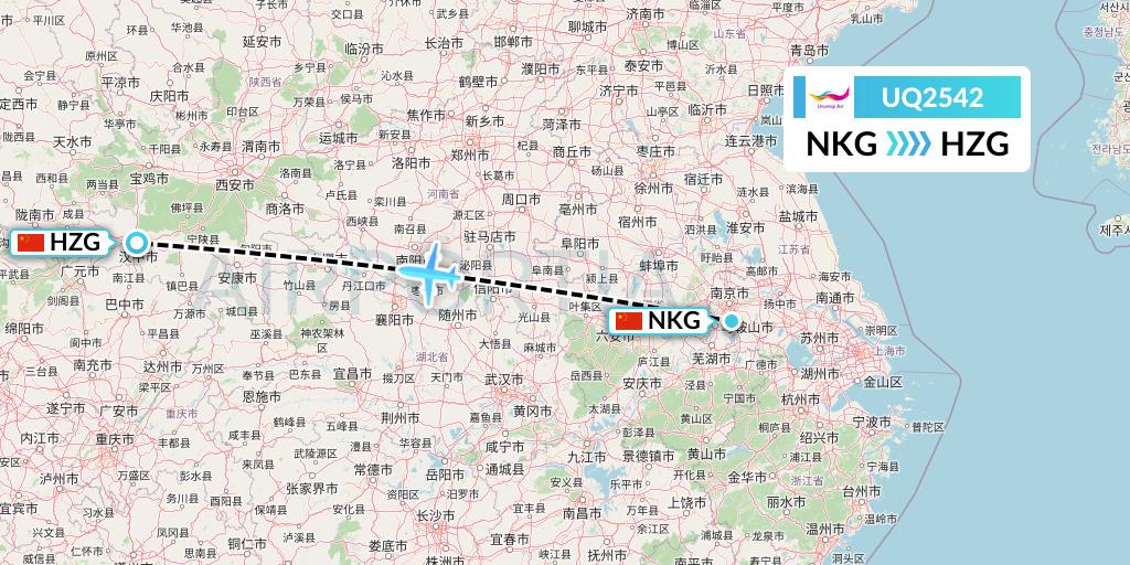 UQ2542 Urumqi Airlines Flight Map: Nanjing to Hanzhong