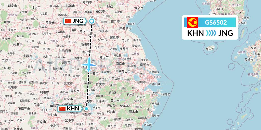 GS6502 Tianjin Airlines Flight Map: Nanchang to Jining