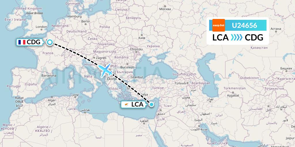 U24656 EasyJet Flight Map: Larnaca to Paris