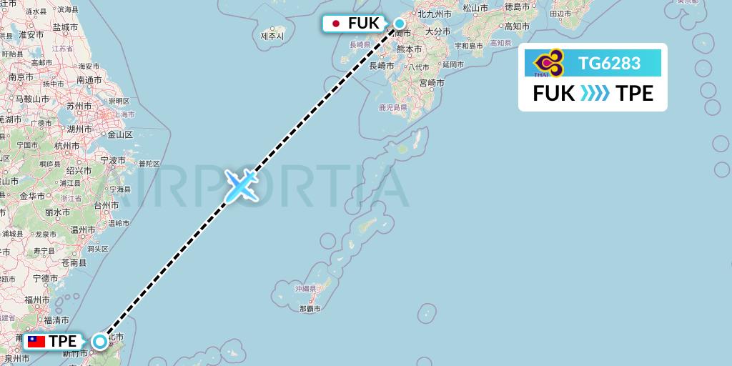 TG6283 Thai Airways Flight Map: Fukuoka to Taipei