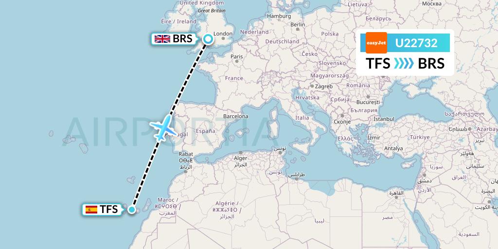 U22732 EasyJet Flight Map: Tenerife to Bristol