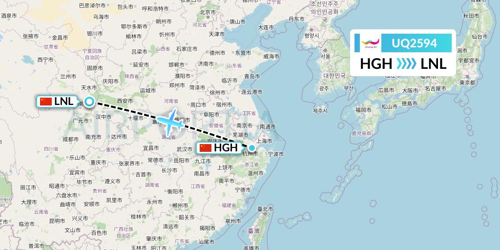 UQ2594 Urumqi Airlines Flight Map: Hangzhou to Tianshui
