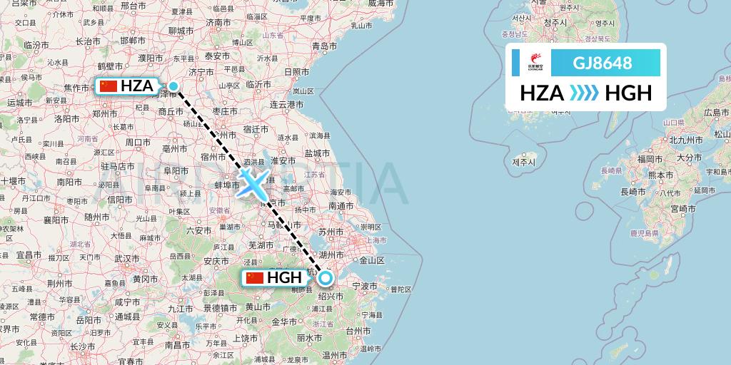 GJ8648 Loong Airlines Flight Map: Jinan to Hangzhou