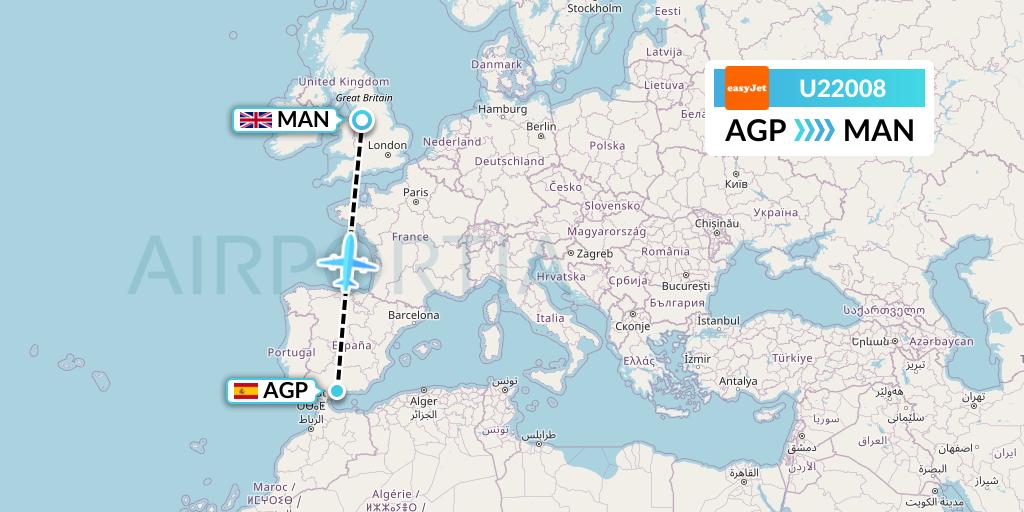 U22008 EasyJet Flight Map: Malaga to Manchester