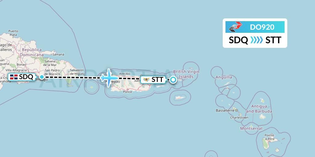 DO920 Sky High Aviation Flight Map: Santo Domingo to St. Thomas
